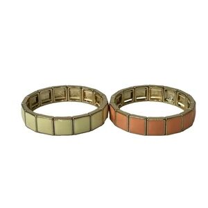 Gold Tone and Enamel Stretch Bracelets Pair Crème and  Peach/Pink Coloured